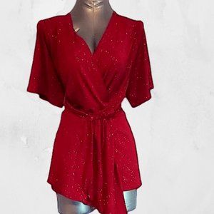 Bright Red Front Criss-Cross Blouse
